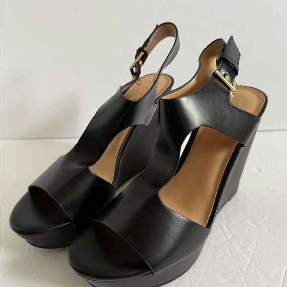 NWOT Black Wedge Heel Platform Sandals with Ankle Straps Size 9.5 - Picture 3 of 13